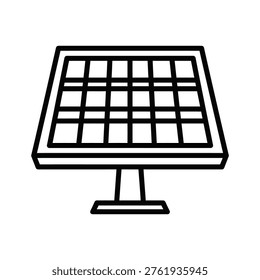 Clean line art illustration of a solar panel symbolizing renewable energy. Ideal for technology websites, sustainability campaigns, or educational materials about green power.