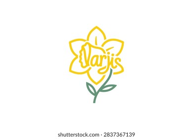 A clean line art logo design featuring a stylized yellow daffodil flower with the name Narjis written in elegant cursive script inside the petals