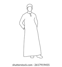 Clean Line Art of a Man in Traditional Arabic Clothing with Calm Posture