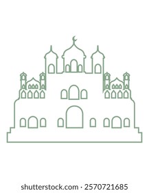 Clean line art of a mosque, suitable for religious invitations, Islamic events, or educational materials.