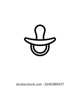 A clean line art symbol of a baby's pacifier, representing infant comfort, soothing, and childcare accessories. Isolated on a white background.
