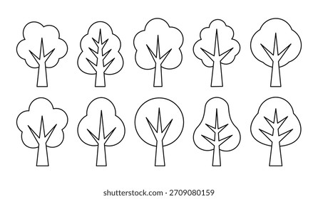 Clean line art tree icons for nature and ecology design.