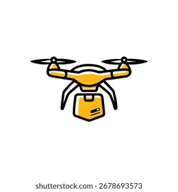 A clean line art vector illustration of a delivery drone carrying a hologram, perfect for modern tech and logistics.