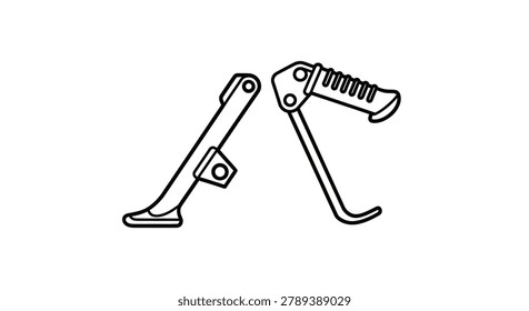 Clean line art vector illustration of a motorcycle kickstand, isolated on a white background. Simple graphic for automotive or repair themes.