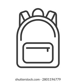 A clean line art vector illustration of a simple backpack with a front pocket, representing travel, education, or adventure.