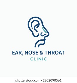 A clean line art vector illustration of a human ear nose and throat profile for a medical clinic brand identity