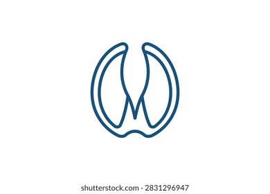 A clean line art vector illustration representing the cloven hoof print of an animal like a deer or cow isolated on a white background.