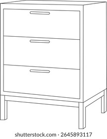 A clean line art vector of a modern three-drawer cabinet. Perfect for furniture design, interior themes, and home decor illustrations.