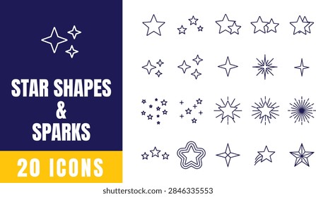 A clean line art vector pack showcasing multiple star formations, glittering spark clusters, and geometric cosmic elements.   
