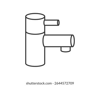 Desenho de linha limpa de uma torneira. Estilo minimalista, perfeito para infográficos, ilustrações técnicas e projetos relacionados a plumbing. Simboliza limpeza, água e equipamentos modernos.