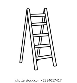 A clean line drawing of a folding step ladder isolated on a white background showing a simple construction design