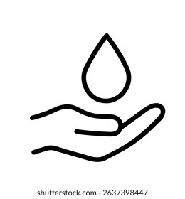 Clean Line Drawing Hand Holding Water Drop Hygiene Icon Illustration
