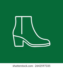 A clean line drawing of a heeled boot on a solid green background perfect for fashion blogs designers and anyone looking for simple yet chic footwear graphics
