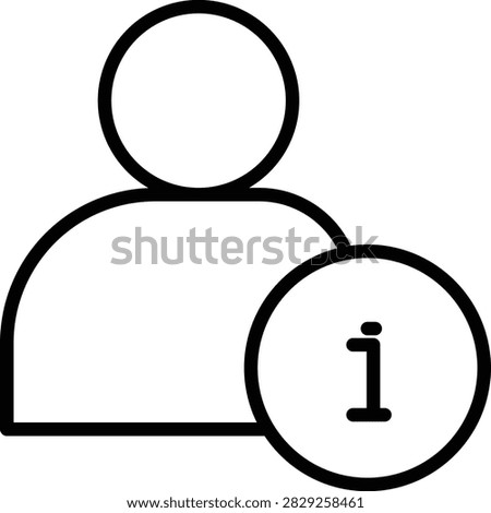 A clean line drawing of a human figure with an overlaid information symbol, representing user details or profile information in a minimalist style.