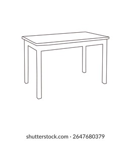 Clean line drawing of a modern dining table with a rectangular tabletop and a square base.