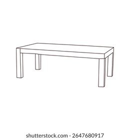 Clean line drawing of a modern dining table with a rectangular tabletop and a square base.
