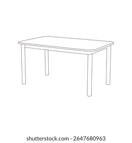 Dibujo de línea limpia de una mesa de comedor moderna con una mesa rectangular y una base cuadrada.