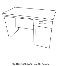 Clean line drawing of a modern office desk.