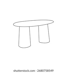 Clean line drawing of a modern, oval coffee table.