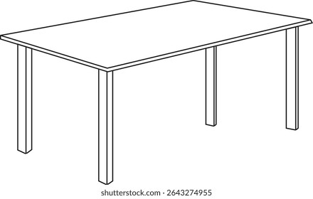 Clean line drawing of a rectangular table with simple legs. Ideal for minimalist furniture design, office layout visuals, or architectural planning projects.

