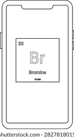 A clean line drawing of a smartphone displaying the periodic table entry for bromine.