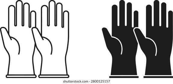 Clean line graphics of protective handwear one in outline another in solid black ideal for hygiene or safety concepts.