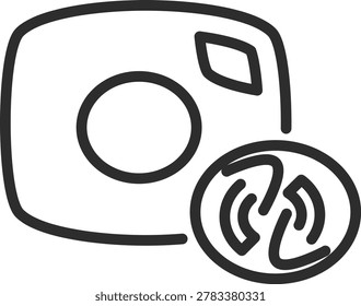Clean line icon of a camera with circular rotating arrows. Symbolizes switching camera, flipping view, selfie mode, and device rotation for mobile applications with editable stroke weight.