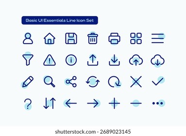 A clean line icon collection for essential user interface elements. Minimal and versatile design, perfect for web, app, and modern system navigation use.