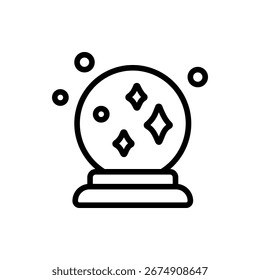 Ícone de linha limpa de uma bola de cristal em um suporte. Ótimo para visuais de adivinhação, temas de Halloween, gráficos místicos e desenhos sazonais assustadores.