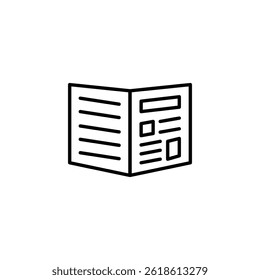Ícone de linha limpa de um jornal aberto descrevendo a disseminação da informação