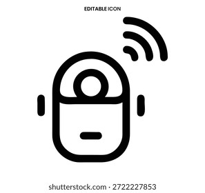 Icono de línea limpia que representa un altavoz inteligente que transmite señales inalámbricas, perfecto para aplicaciones tecnológicas.