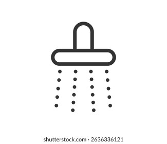 Clean line icon of a shower head with water droplets. Symbol of hygiene, relaxation, or cleansing. Ideal for app design, web elements, or representing selfcare concepts.