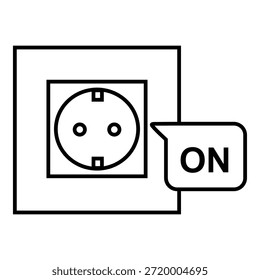 Icono de línea limpia que muestra una toma de corriente eléctrica con un indicador de interruptor de energía activo, adecuado para conceptos de tecnología, energía y diseño de interfaz.