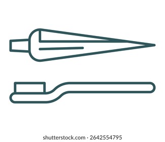 Clean line icon of toothpaste and toothbrush.  Symbolizes oral hygiene, health, and daily routine.  Ideal for healthcare, wellness, or dental themes, minimal designs.