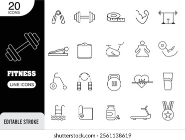 Clean Line Icons for Fitness, Gym, Yoga, and Healthy Lifestyle