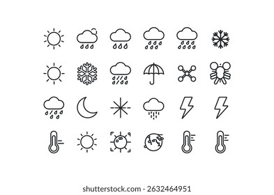 Clean Line Icons Representing Various Weather Conditions