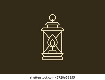 Um logotipo de lanterna de linha limpa com curvas suaves e espaço aberto, representando orientação, esperança e iluminação na escuridão