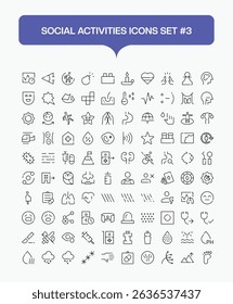 Clean line vector icons depicting outdoor social activities like hiking, picnics, and sports. Ideal for travel apps, event posters, and lifestyle blogs promoting active social lifestyles.