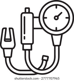 A clean line vector illustration showing a circular analog pressure gauge connected via cables to two generic rectangular device adapters. Suitable for technical, industrial, or educational vector art projects.