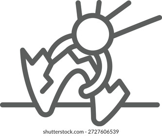 A clean, linear icon depicting a damaged or fractured tooth in the process of being extracted. The graphic shows a cracked molar being lifted from the gumline, with motion lines indicating upward force and tension.