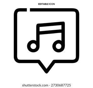 A clean, linear icon featuring a musical note within a speech bubble shape.