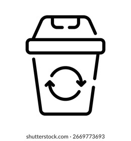 Un icono lineal limpio del cubo de basura doméstico