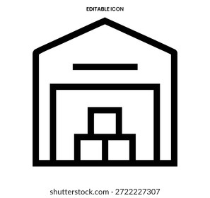 Un icono limpio y lineal que representa un almacén o una instalación de almacenamiento, perfecto para aplicaciones logísticas.