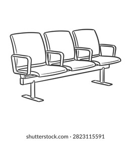 A clean linear icon of a three seat waiting bench, perfect for airport terminals, hospital lobbies, or public transit stations. Minimalist design for interior layout.