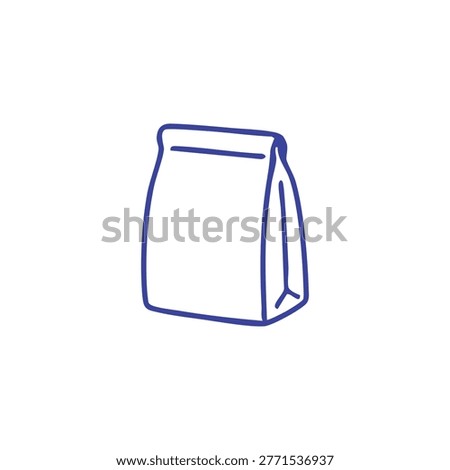 A clean linear illustration of a closed paper bag representing takeaway food delivery or shopping parcels in a minimalist style