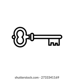 A clean, linear key illustration is presented in a distinctive black silhouette style.