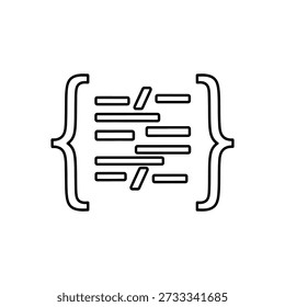 A clean, linear silhouette depicting brackets and lines, evocative of coding or data representation.