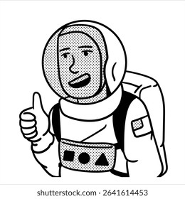 A clean lineart cartoon profession avatar in Minimalist Lineart Style, featuring an astronaut with a helmet, perfect for space and science visuals.