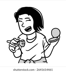 Um avatar profissional de desenhos animados lineart limpo em Estilo Lineart Minimalista, mostrando um maquiador com uma escova e espelho, ótimo para beleza e visuais cosméticos.