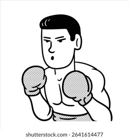 Um avatar de profissão de desenhos animados lineart limpo em Estilo Lineart Minimalista, mostrando um boxeador com luvas e postura, ótimo para visuais de esportes.